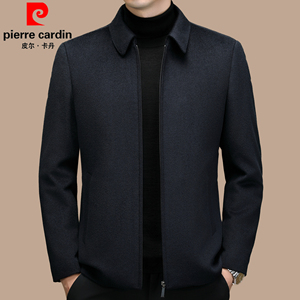 正品皮尔卡丹男毛呢羽绒内胆男短款夹克翻领商务100%纯羊毛夹克男