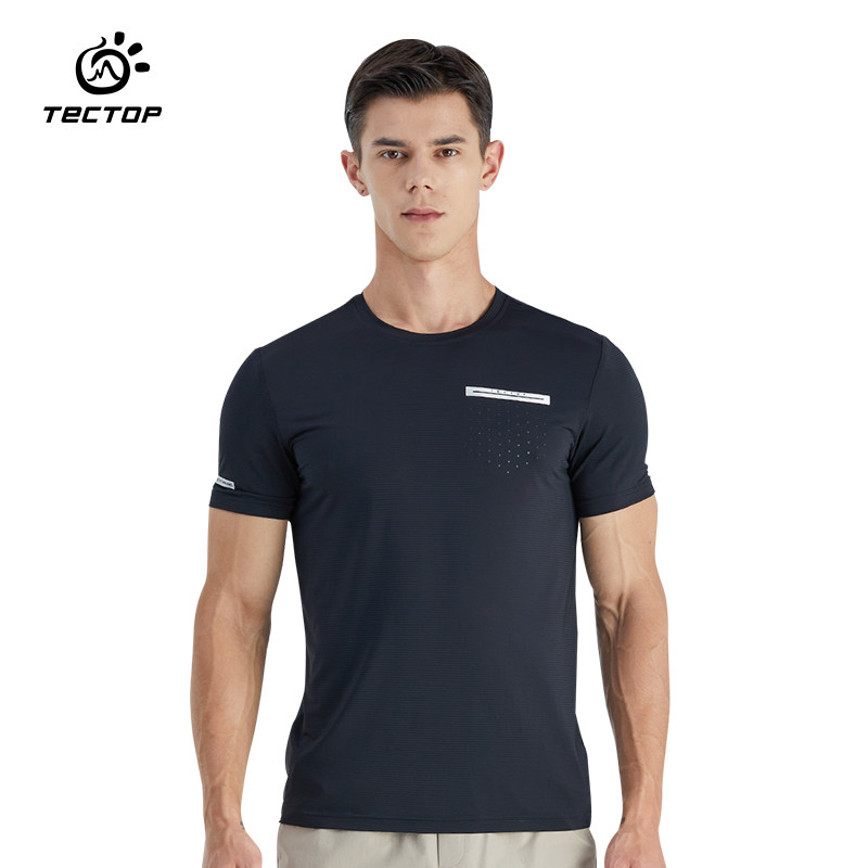 tectop探拓户外夏男款运动透气休闲圆领短袖t宽松弹力套头速干t恤