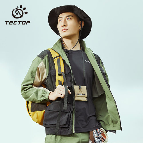TECTOP探拓户外春秋男士休闲衣防风夹克风衣拉链开衫撞色弹力外套