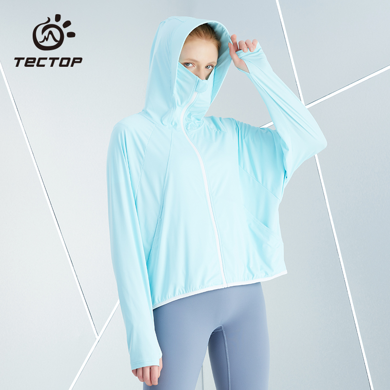 TECTOP探拓户外春夏女款轻薄透气防晒风衣休闲连帽拉链发洞皮肤衣