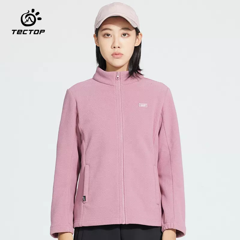 TECTOP探拓户外秋冬男女保暖开衫休闲徒步上衣防风立领抓绒衣外套