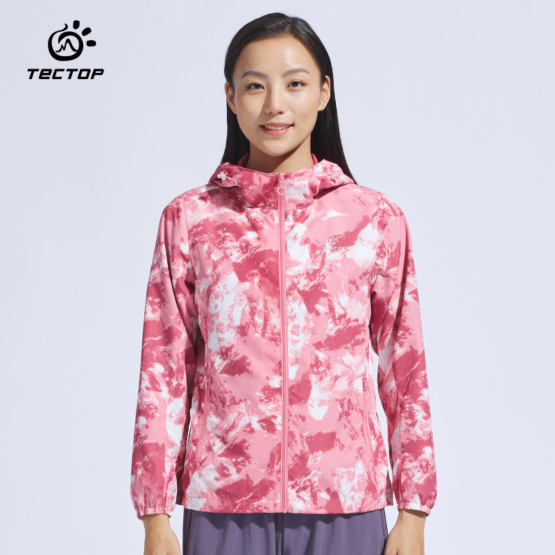 TECTOP探拓户外春秋款印花风衣女式轻薄防风迷彩休闲旅行连帽外套