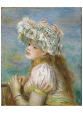 名画POLA美术馆手绘临摹雷诺阿Renoir油画戴蕾丝帽子的女孩装饰画