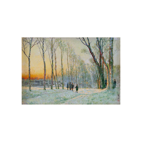 中古式客厅复古风景画手绘临摹傍晚的西郊公园颜文樑美术老油画挂