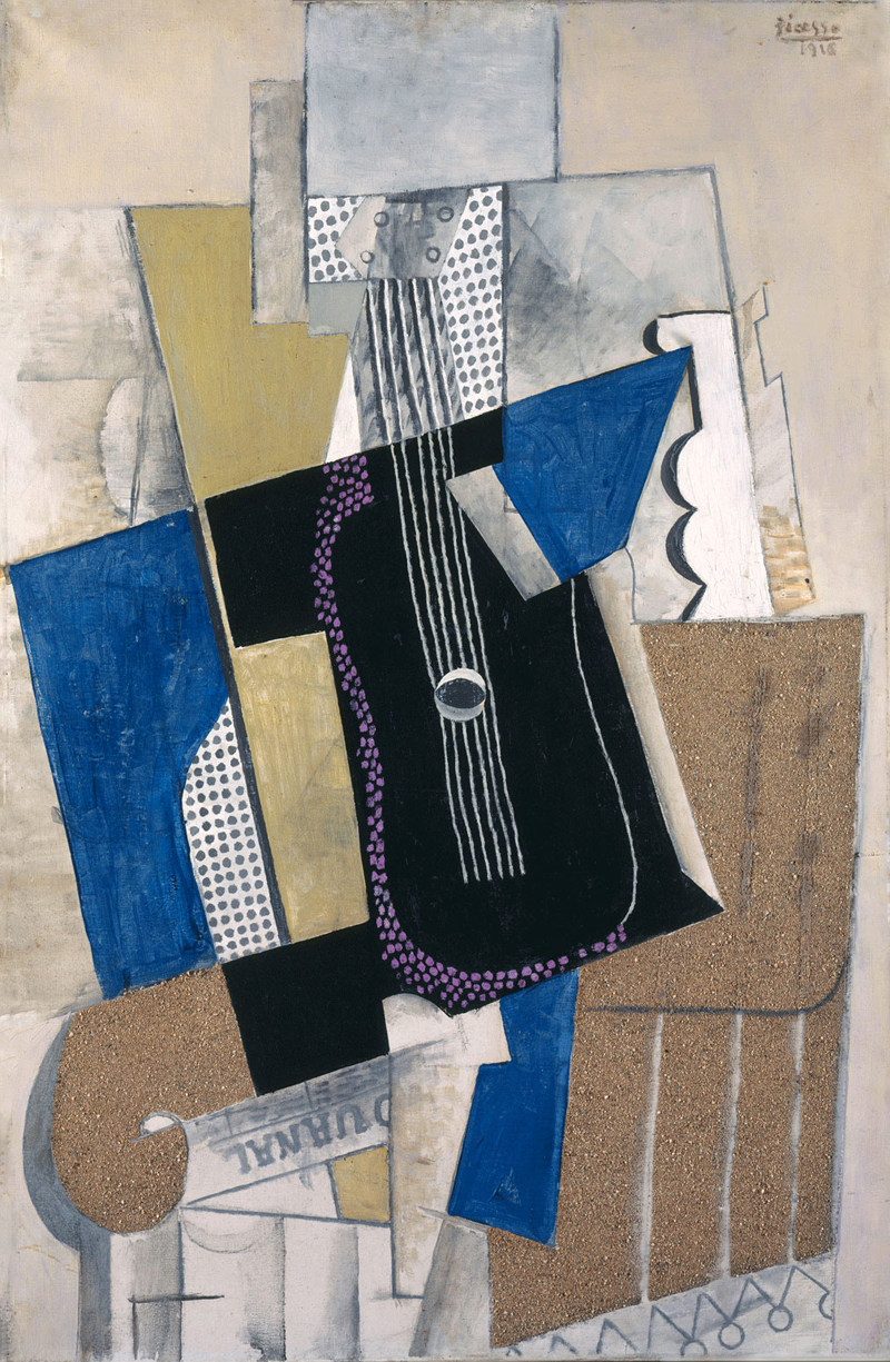毕加索吉他与报纸油画简约picasso立体主义手绘临摹复制品抽象画