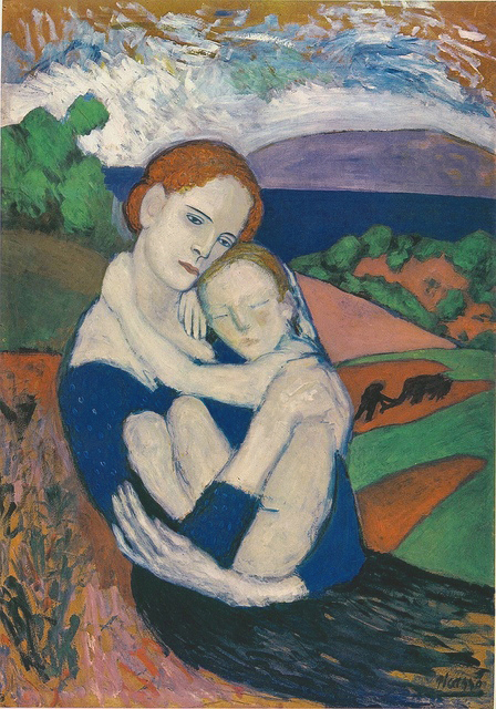 picasso毕加索油画母爱世界名画人物无框临摹复制品手绘现代框