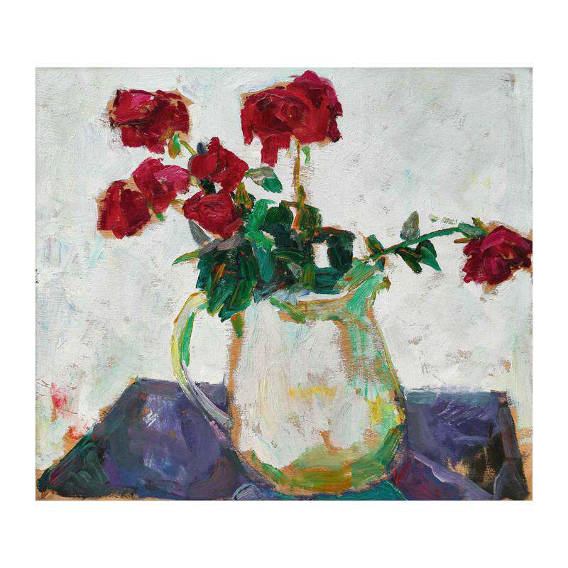 红玫瑰罗尔纯静物花卉油画手绘临摹现代客厅书房餐厅挂画装饰画