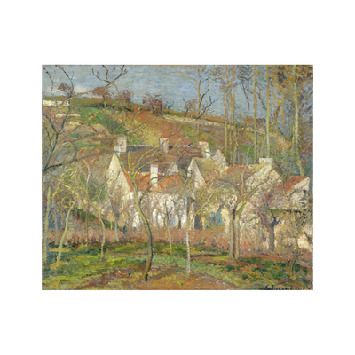 毕沙罗油画农村风景手绘临摹冬日里村庄一角的红色屋顶Pissarro