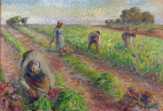 毕沙罗印象派油画收割甜菜手绘临摹装饰画现代风景简约