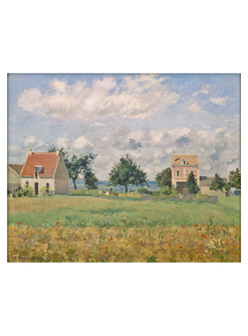 毕沙罗Pissarro油画红房子印象派田园风景画临摹手绘客厅装饰挂画