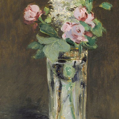 水晶花瓶植物油画临摹