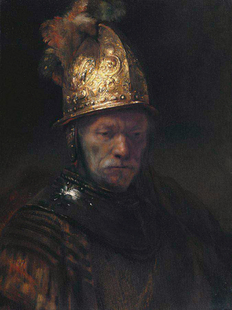 伦勃朗油画世界名画临摹手工复制品戴金头盔 男子