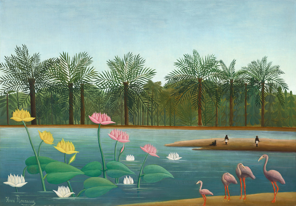 热带雨林油画世界名画手绘临摹亨利·卢梭henri rousseau火烈鸟