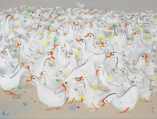 吴冠中乡音客厅风景画纯手绘临摹复制品油画新中式装饰画