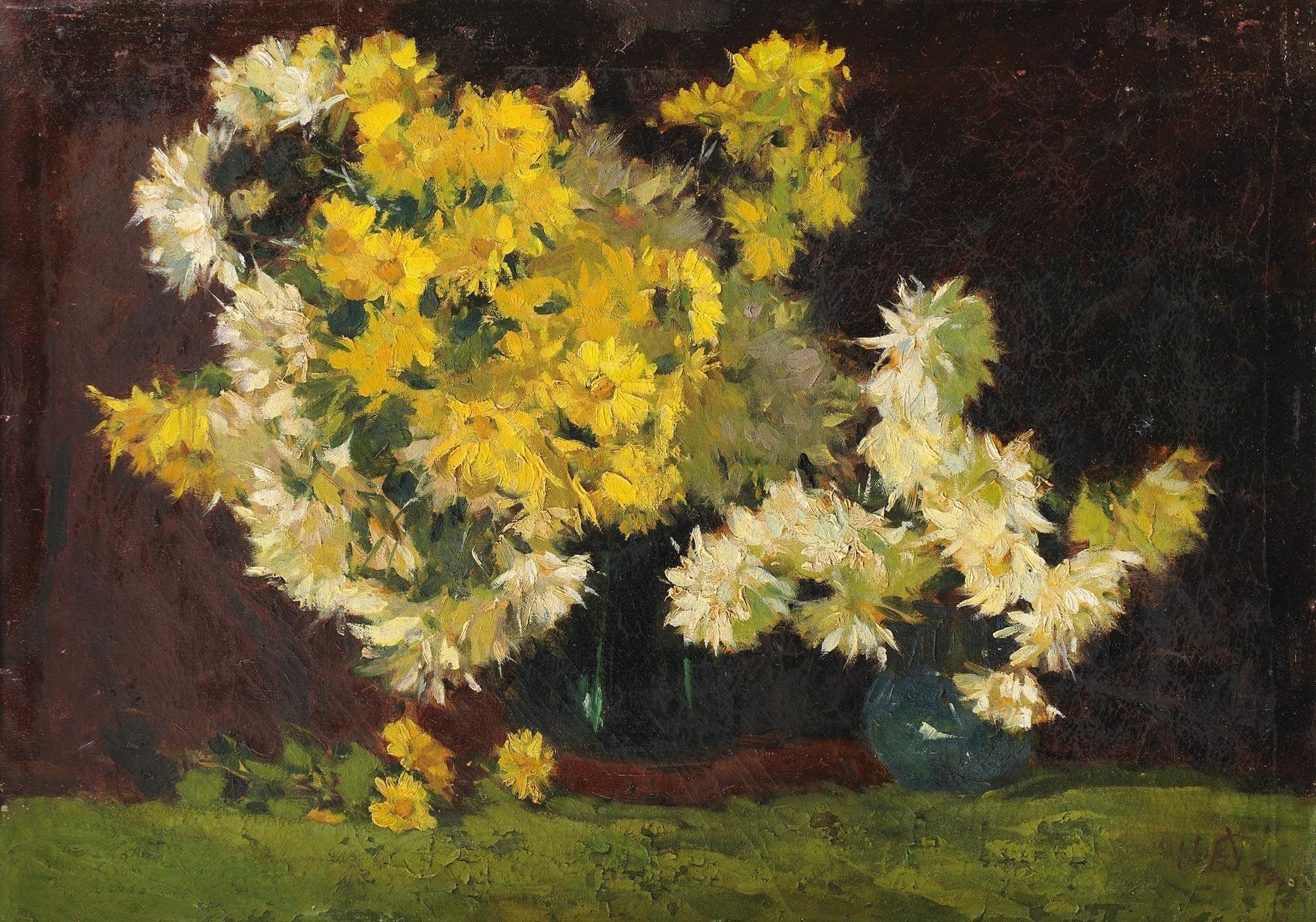 菊花油画花卉油画手绘临摹复制品餐厅挂画静物装饰画