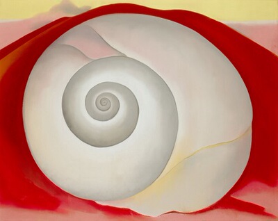 红色手绘临摹欧姬芙静物油画