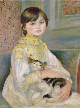 油画人物少女与猫装饰画纯手绘欧式名画手工临摹复制Renoir雷诺阿