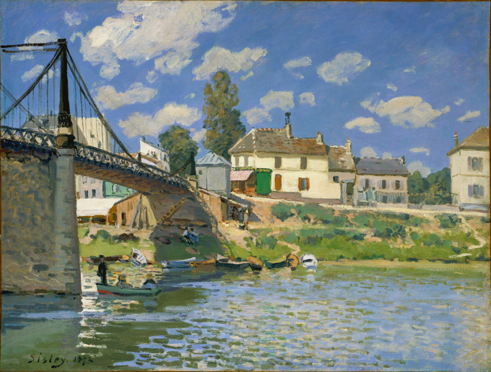 西斯莱Alfred Sisley哥伦维伦纽夫之桥印象派油画手绘临摹名画图片