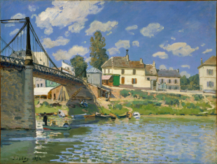 西斯莱Alfred Sisley哥伦维伦纽夫之桥印象派油画手绘临摹名画