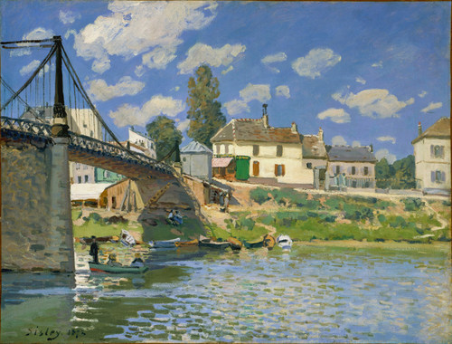 西斯莱Alfred Sisley哥伦维伦纽夫之桥印象派油画手绘临摹名画