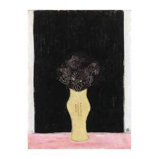 临摹常玉油画题字瓶中的菊花手绘复刻书房玄关挂画新中式装饰画
