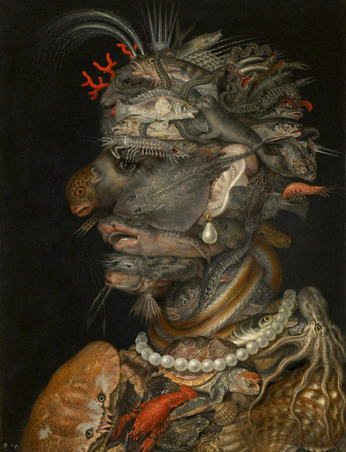 文艺复兴奇幻油画arcimboldo阿尔钦博托水族头像临摹手绘
