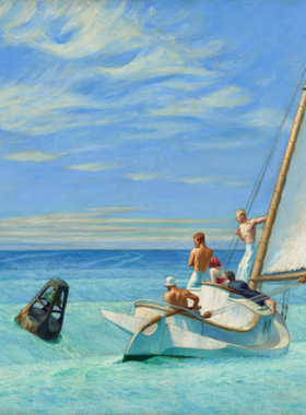 霍普Edward Hopper涌浪海浪帆船风景装饰画欣美手绘油画临摹霍伯