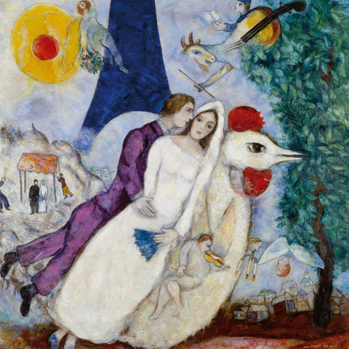 Marc Chagall夏加尔油画埃菲尔铁塔情侣人现代浪漫爱情装饰挂画