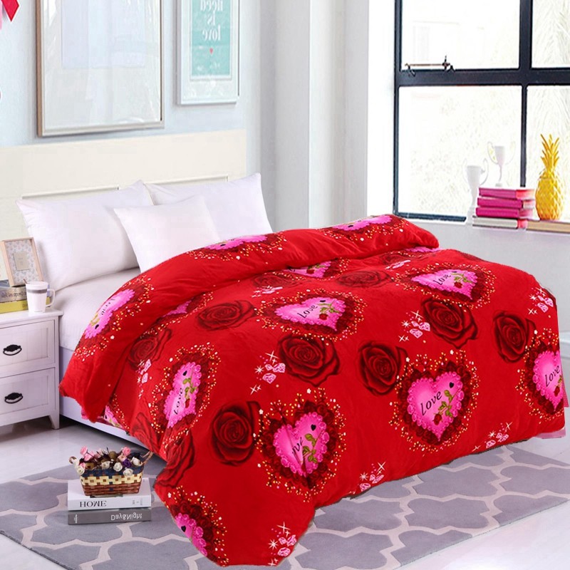 法兰绒被罩被套单件冬季保暖加绒宿舍单双人珊瑚绒红色毛毛被罩