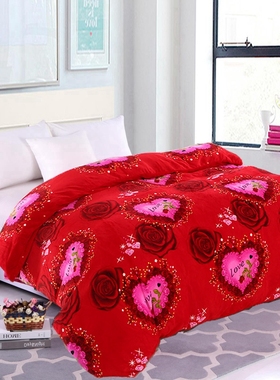 法兰绒被罩被套单件冬季保暖加绒宿舍单双人珊瑚绒红色毛毛被罩