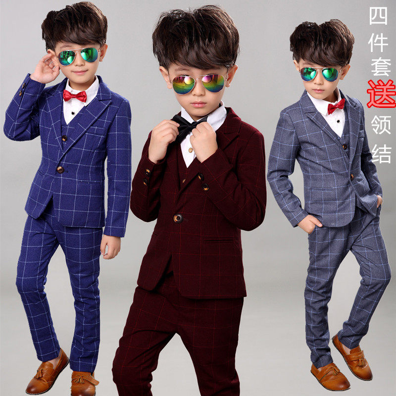 7春秋男童礼服套装潮儿童格子小西装花童6外套8岁男孩马甲三件套5