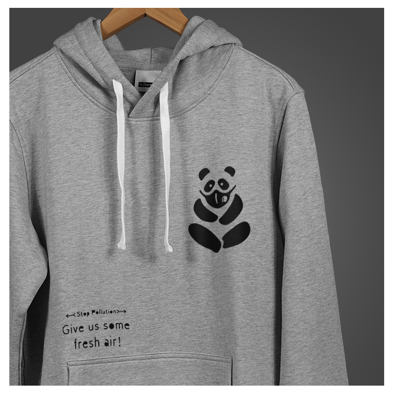 原创设计卫衣男款灰色套头衫休闲连帽纯棉环保主题熊猫雾霾tobeme
