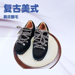 圆头厚底英伦翻毛皮德比鞋 男女复古小皮鞋 户外徒步登山鞋 2025新款