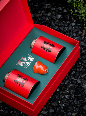 25新款大吉红色双罐茶叶盒半斤容量大红袍普洱金骏眉红茶礼盒