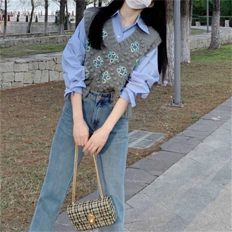 春秋季外搭叠穿韩系针织马甲女宽毛衣