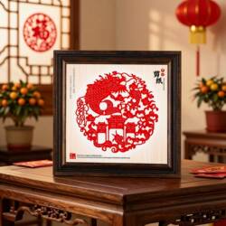 西安文创剪纸摆件新中式装饰画中国风艺术画旅游纪念工艺画孔雀