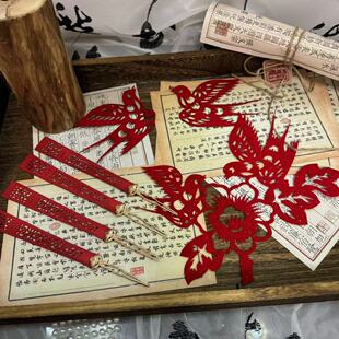 前尘梦汉服配饰古风剪纸窗花系列红色毛粘材质