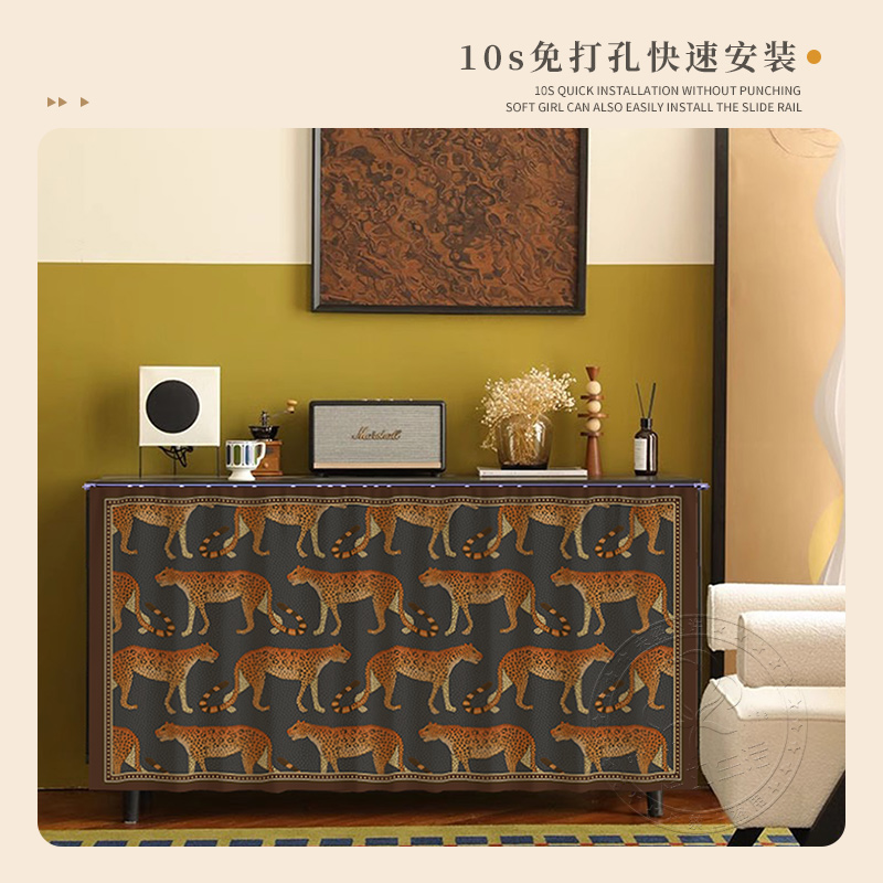 柜子遮挡帘美式杂物防尘帘子橱柜拉帘免打孔轨道遮丑帘书柜布帘子