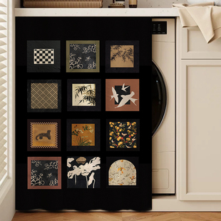 洗衣机防晒帘中古风复古阳台遮挡帘防水遮阳隔热遮光帘盖布滑轨帘