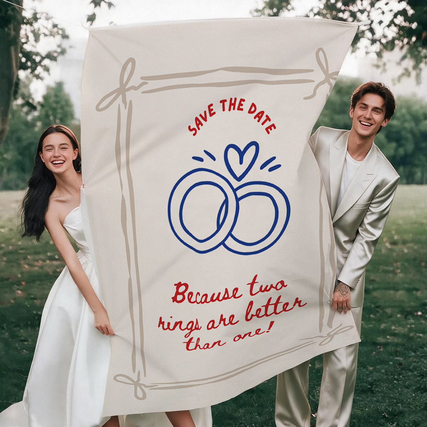 结婚挂布婚礼背景布订婚拍照装饰布手绘简约婚房布置氛围感挂毯
