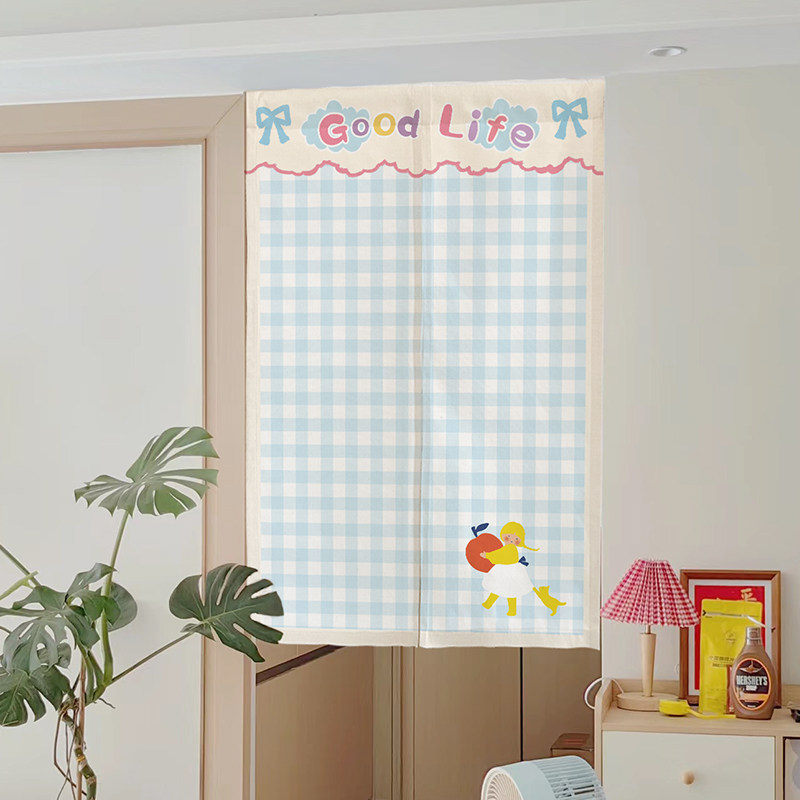 卡通门帘厨房隔断帘半截挂帘免打孔家用卧室布帘卫生间厕所遮挡帘