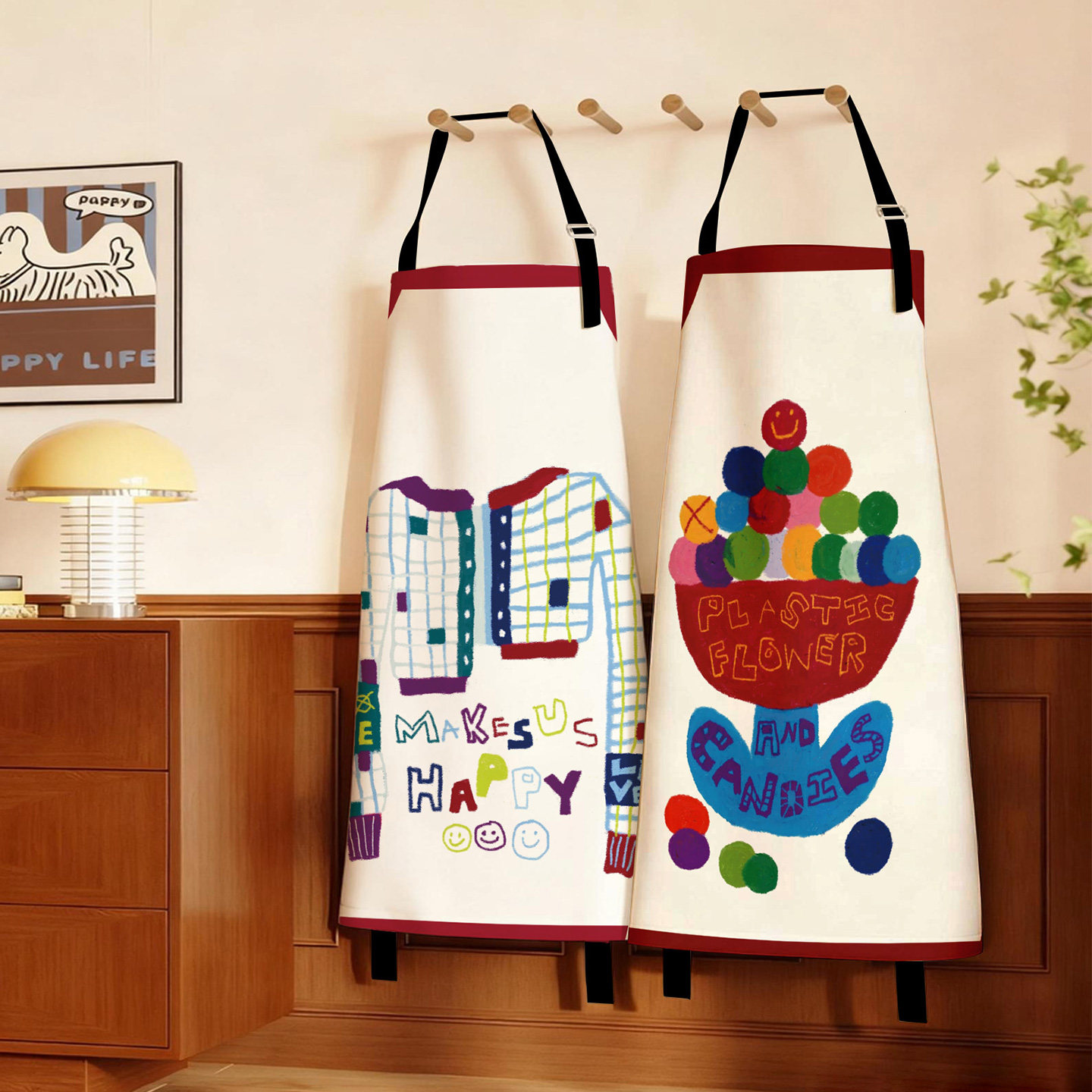 手绘个性围裙家用厨房防水男女儿童画室围兜工作家务做饭围腰,家庭/个人清洁工具,围裙,淘宝优惠券,粉丝福利购,淘宝优惠卷