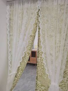 小清新青绿棉麻布艺门帘隔断帘厨房半帘卧室帘免打孔定制装饰布帘