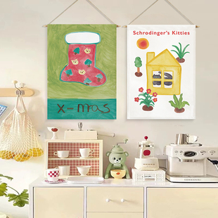 卡通小清新挂画布艺装饰画背景布墙壁装饰电表箱遮挡挂布来图定制