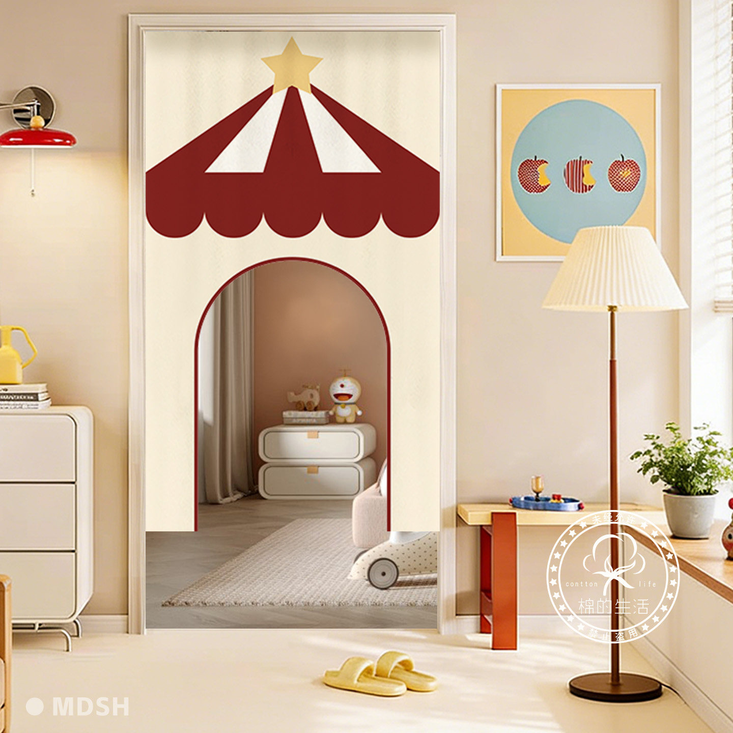 卡通镂空异形门帘隔断帘装饰半帘厨房档油烟免打孔布帘玄关遮挡帘