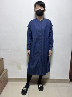 日单conntento女士全棉水洗牛仔薄款长袖连衣裙春夏秋款宽松休闲