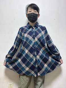 长袖 off女士全棉格子绒布衬衫 休闲上衣百搭 love 日单on