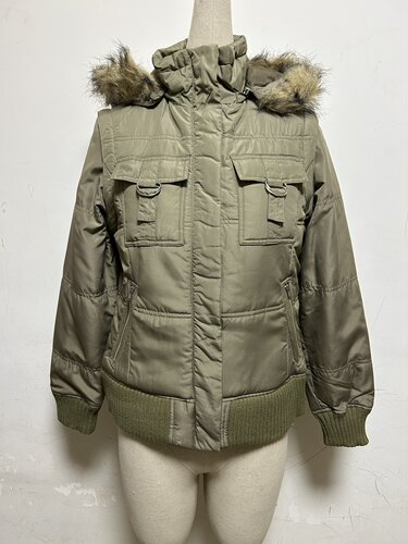 外贸出口日单女士工装风发热棉保暖棉服2way袖子风帽可以拆卸马甲