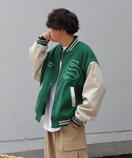 日单潮牌仿呢子聚酯面料内里绗缝菱形格发热棉棒球服发热棉薄棉服