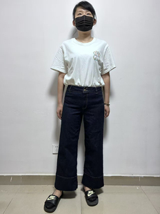 欧单O家女士棉质混纺弹力水洗牛仔直筒宽腿裤九分裤